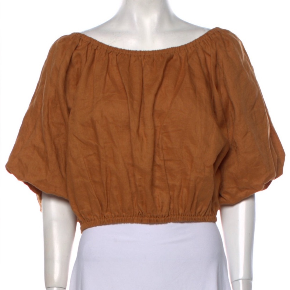 DISSH Brown Off-Shoulder Linen Blouse